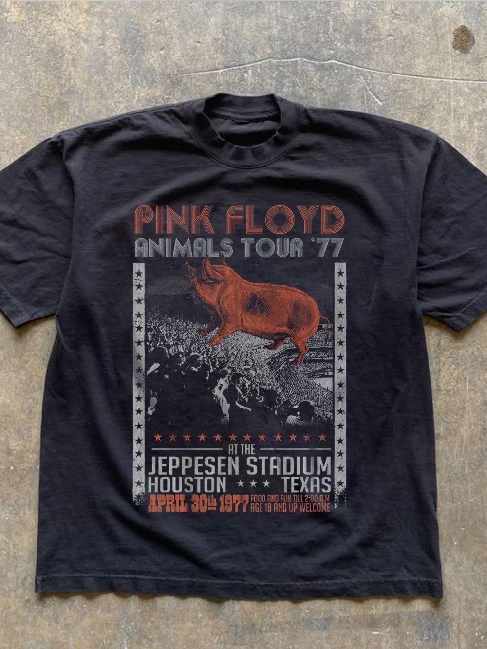 Pink Floyd Black Tee with Orange Pig Graphic
